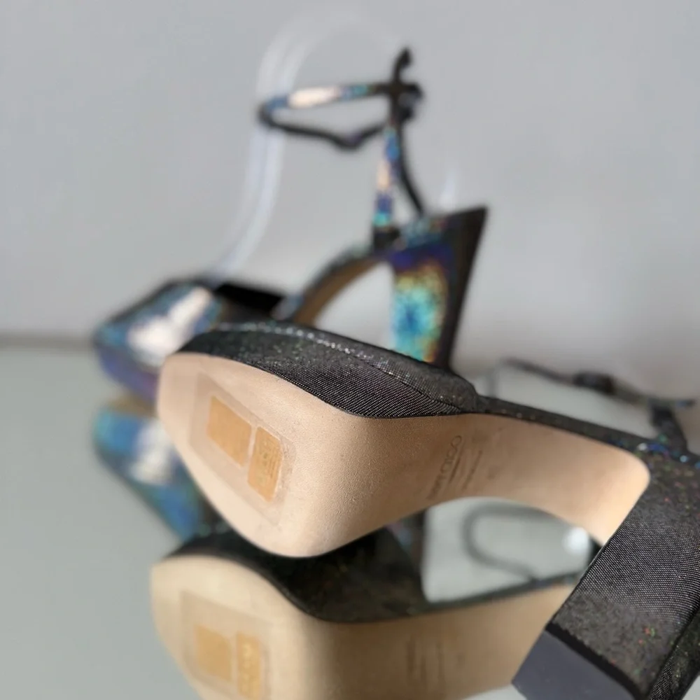 New JIMMY CHOO Sacaria Glitter Platform Sandal $925 40